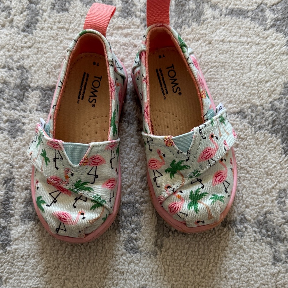 TOMS Kids Flamingo Moccasins - Pink and Green